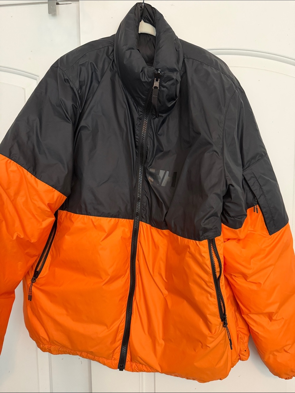 Helly Hansen Black and Orange Colorblock Puffer Jacket
